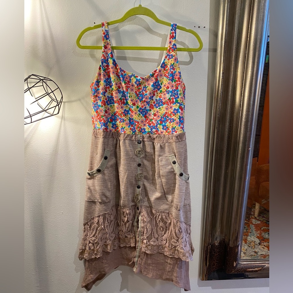 OOAK Upcycled yoga top Floral Tank with Taupe Lace Skirt